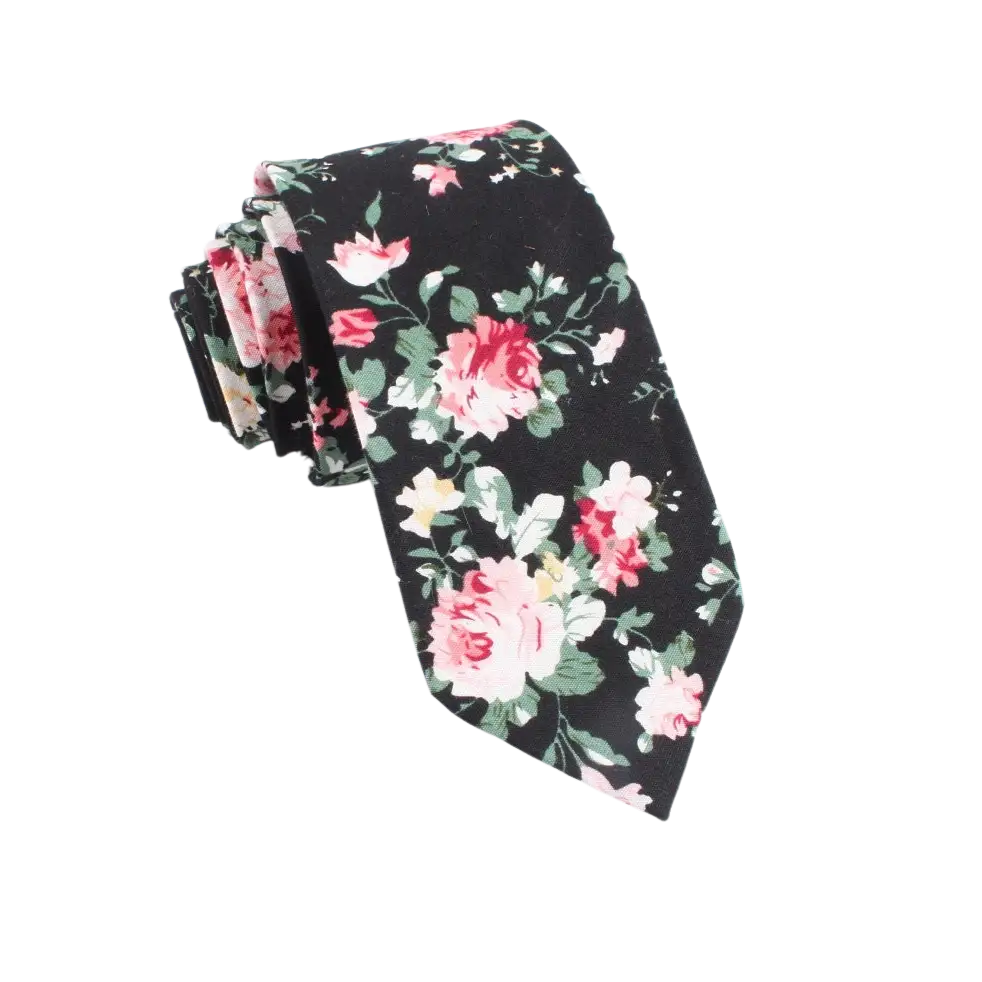 Black Floral Skinny Tie 2.36” DAN - MYTIESHOP-Neckties-Black Floral Skinny Tie Show your style and sophistication with this DAN Black Floral Skinny Tie. Ideal for a groom's wedding day, or as a sharp addition-Mytieshop. Skinny ties for weddings anniversaries. Father of bride. Groomsmen. Cool skinny neckties for men. Neckwear for prom, missions and fancy events. Gift ideas for men. Anniversaries ideas. Wedding aesthetics. Flower ties. Dry flower ties.