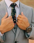 Black Floral Tie 2" Skinny Tie (JAMES) MYTIESHOP | Black Burgundy-Neckties-JAMES Black Floral Skinny Tie for weddings and fancy events. Elopements wedding shoots. Flower ties, floral print ties. Excellent for groom-Mytieshop. Skinny ties for weddings anniversaries. Father of bride. Groomsmen. Cool skinny neckties for men. Neckwear for prom, missions and fancy events. Gift ideas for men. Anniversaries ideas. Wedding aesthetics. Flower ties. Dry flower ties.