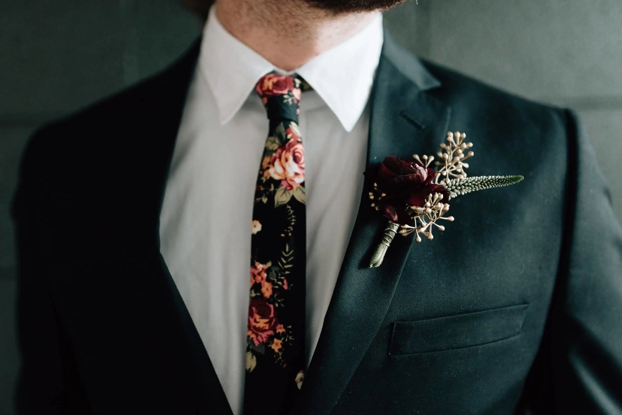 Black Floral Tie 2&quot; Skinny Tie (JAMES) MYTIESHOP | Black Burgundy-Neckties-JAMES Black Floral Skinny Tie for weddings and fancy events. Elopements wedding shoots. Flower ties, floral print ties. Excellent for groom-Mytieshop. Skinny ties for weddings anniversaries. Father of bride. Groomsmen. Cool skinny neckties for men. Neckwear for prom, missions and fancy events. Gift ideas for men. Anniversaries ideas. Wedding aesthetics. Flower ties. Dry flower ties.