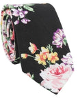 Black Floral Tie 2.36" DAVID - MYTIESHOP-Neckties-Black Floral Tie Men’s Floral Necktie for weddings and events, great for prom and anniversary gifts. Mens floral ties near me us ties tie shops cool ties-Mytieshop. Skinny ties for weddings anniversaries. Father of bride. Groomsmen. Cool skinny neckties for men. Neckwear for prom, missions and fancy events. Gift ideas for men. Anniversaries ideas. Wedding aesthetics. Flower ties. Dry flower ties.