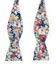 Blue Floral Bow Tie Self Tie EVANDER - MYTIESHOP-Blue Floral Bow Tie Self Tie 100% Cotton Flannel Handmade Adjustable to fit most neck sizes 13 3/4" - 18" Great for Prom Dinners Interviews Photo shoots Photo sessions Dates Cotton Self tie bow tie for weddings and events. Great anniversary present and gift. Also great gift for the groom and his groomsmen to wear at the wedding, and don’t forget the Father of the bride. mytieshop tie shop tie store mens ties near me dark floral tie light floral ti