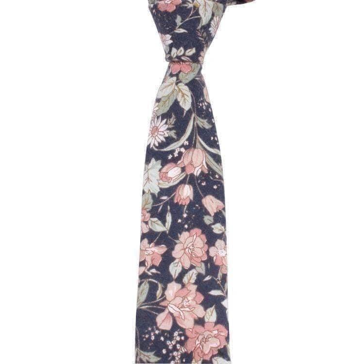 Blue Floral Skinny Tie 2.36” ASPEN - MYTIESHOP-Neckties-Blue Floral Skinny Tie with green and pink flowers. Floral print neckties for weddings and groomsmen attire. Wedding ties, skinny ties. Blue skinny tie.-Mytieshop. Skinny ties for weddings anniversaries. Father of bride. Groomsmen. Cool skinny neckties for men. Neckwear for prom, missions and fancy events. Gift ideas for men. Anniversaries ideas. Wedding aesthetics. Flower ties. Dry flower ties.