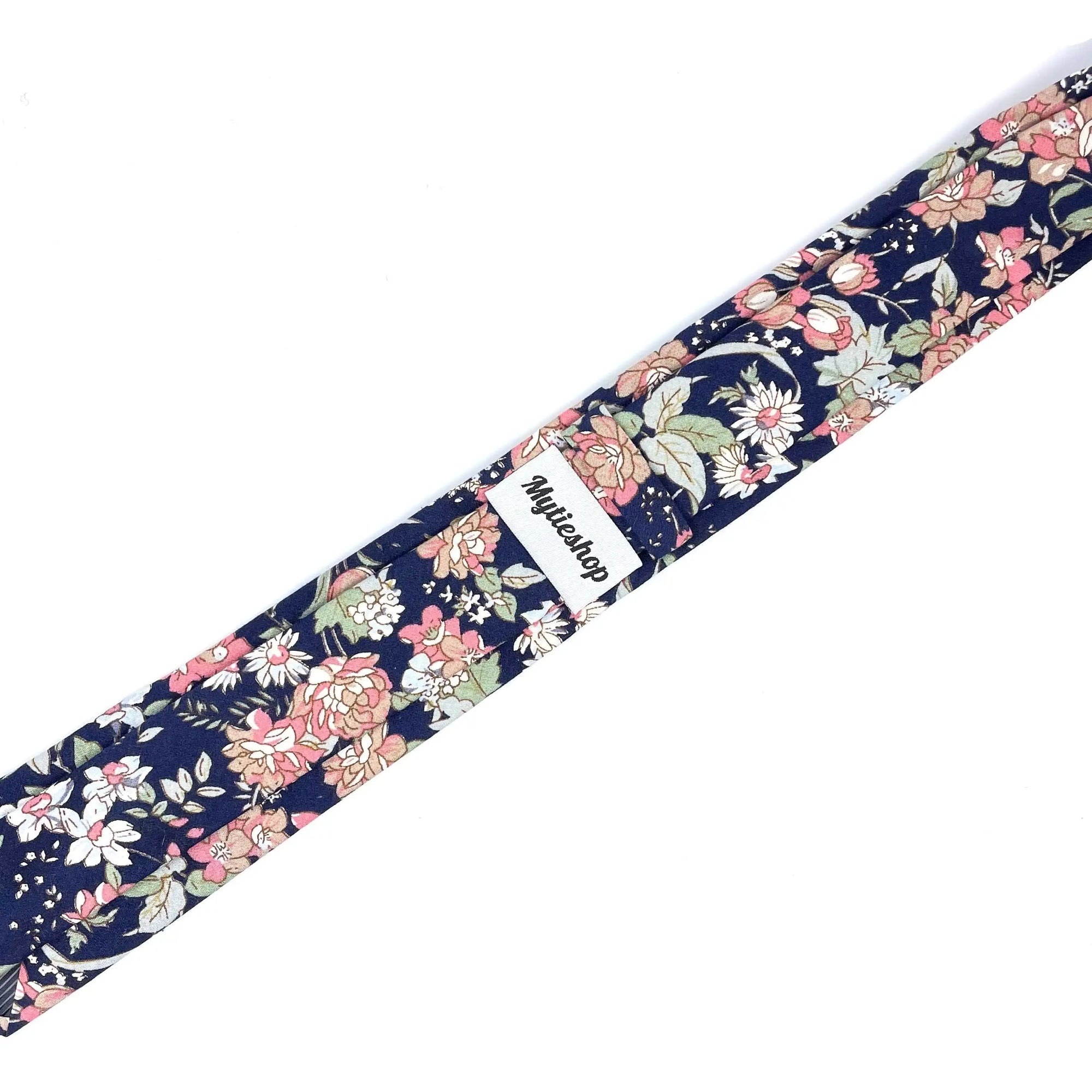 Blue Floral Skinny Tie 2.36” ASPEN - MYTIESHOP-Neckties-Blue Floral Skinny Tie with green and pink flowers. Floral print neckties for weddings and groomsmen attire. Wedding ties, skinny ties. Blue skinny tie.-Mytieshop. Skinny ties for weddings anniversaries. Father of bride. Groomsmen. Cool skinny neckties for men. Neckwear for prom, missions and fancy events. Gift ideas for men. Anniversaries ideas. Wedding aesthetics. Flower ties. Dry flower ties.