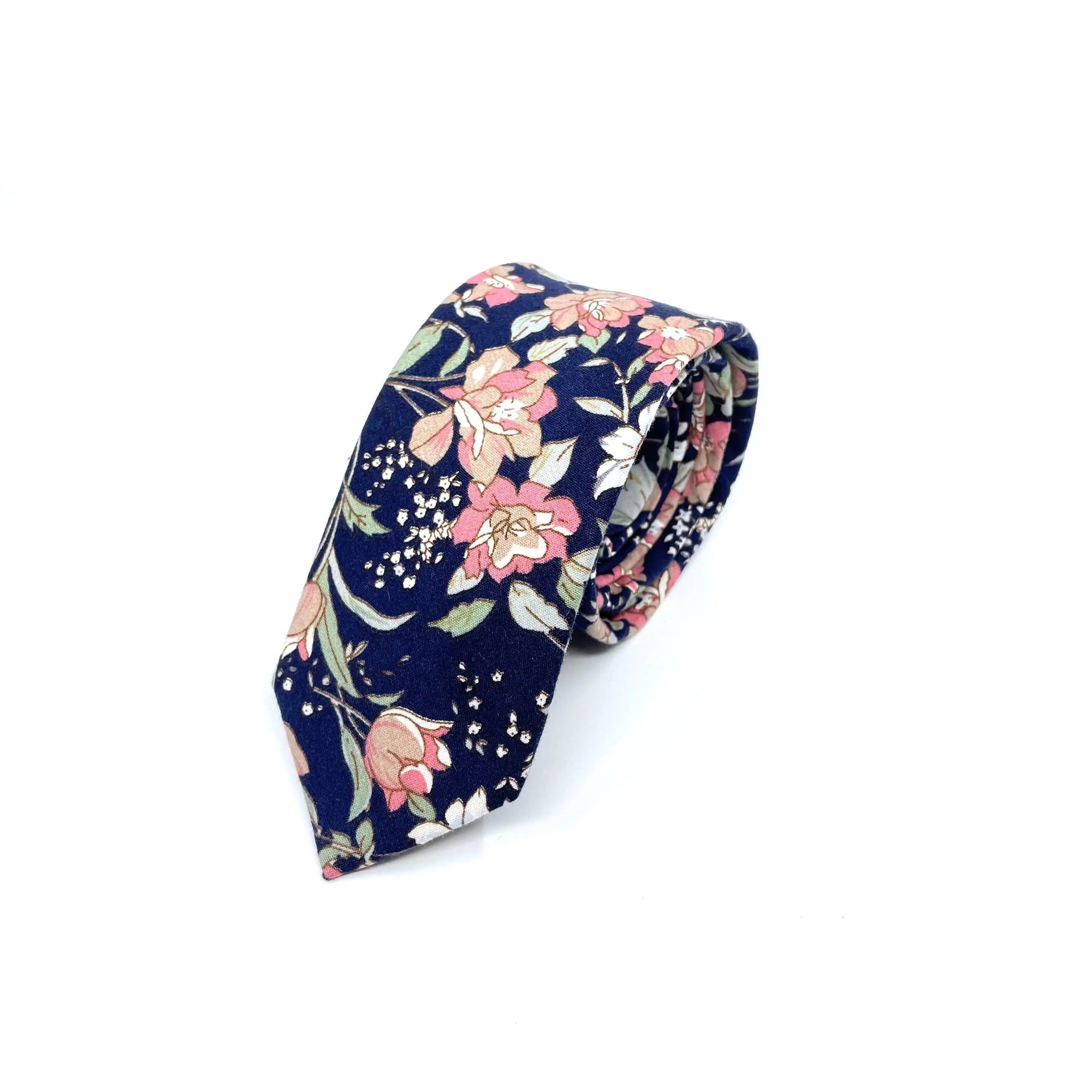 Blue Floral Skinny Tie 2.36” ASPEN - MYTIESHOP-Neckties-Blue Floral Skinny Tie with green and pink flowers. Floral print neckties for weddings and groomsmen attire. Wedding ties, skinny ties. Blue skinny tie.-Mytieshop. Skinny ties for weddings anniversaries. Father of bride. Groomsmen. Cool skinny neckties for men. Neckwear for prom, missions and fancy events. Gift ideas for men. Anniversaries ideas. Wedding aesthetics. Flower ties. Dry flower ties.