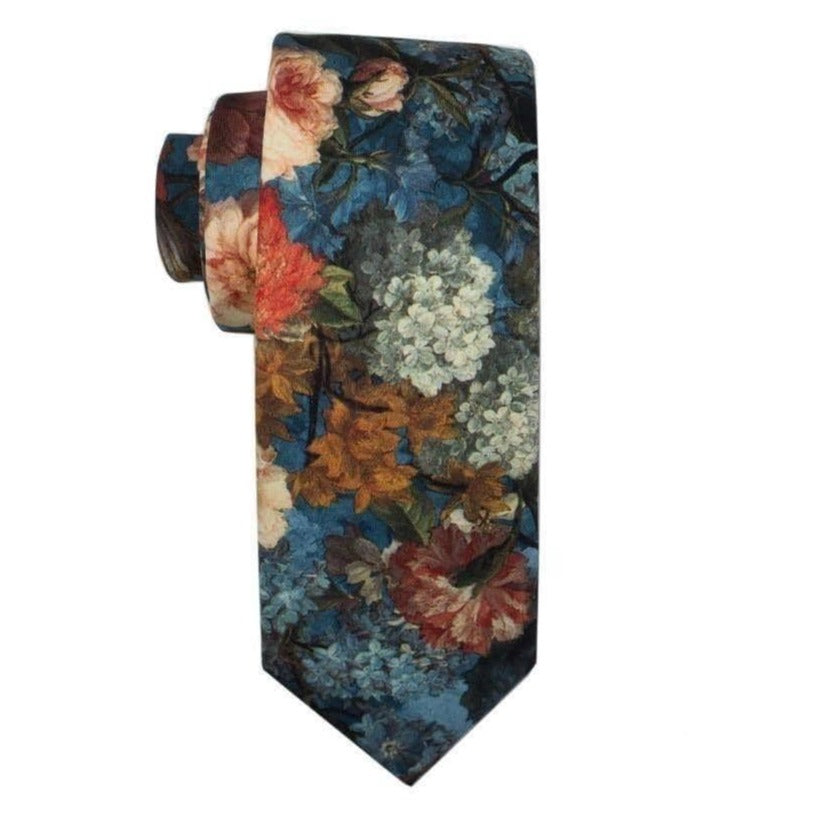 Blue Floral Tie skinny 2.36" HAMILTON - MYTIESHOP-Neckties-Blue Floral Tie skinny Hamilton Floral tie weddings and events, prom and anniversary gifts groom groomsmen gift ideas wedding photography brown-Mytieshop. Skinny ties for weddings anniversaries. Father of bride. Groomsmen. Cool skinny neckties for men. Neckwear for prom, missions and fancy events. Gift ideas for men. Anniversaries ideas. Wedding aesthetics. Flower ties. Dry flower ties.