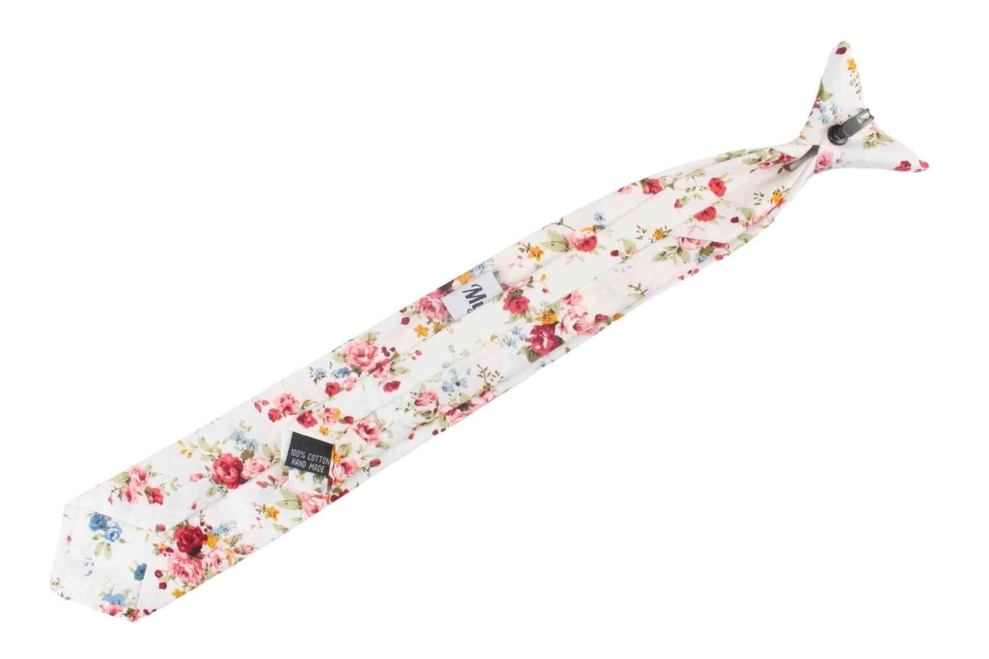 Boys White and Pink Floral Clip On Tie BENJAMIN MYTIESHOP-Boys White and Pink Floral Clip On Tie Material:Cotton Blend Approx Size: Max width: 6.5 cm / 2.4 inches 9-24 months 26 CM2-5 years 31 CM9-11 Years 43 CM Base Color: White Great for: Ring Bearers Weddings Photos-Mytieshop
