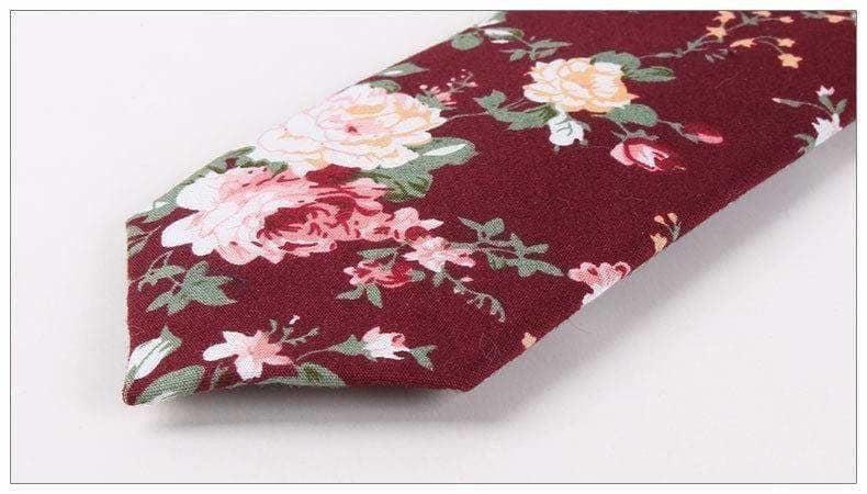 Burgundy Floral Tie for Weddings and Groom WESLEY MYTIESHOP-Neckties-Burgundy Floral Skinny Tie WESLEY wedding and events. Burgundy Base with Green and pink Flowers. great for the groom and his groomsmen. Prom elopements-Mytieshop. Skinny ties for weddings anniversaries. Father of bride. Groomsmen. Cool skinny neckties for men. Neckwear for prom, missions and fancy events. Gift ideas for men. Anniversaries ideas. Wedding aesthetics. Flower ties. Dry flower ties.