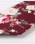 Burgundy Floral Tie for Weddings and Groom WESLEY MYTIESHOP-Neckties-Burgundy Floral Skinny Tie WESLEY wedding and events. Burgundy Base with Green and pink Flowers. great for the groom and his groomsmen. Prom elopements-Mytieshop. Skinny ties for weddings anniversaries. Father of bride. Groomsmen. Cool skinny neckties for men. Neckwear for prom, missions and fancy events. Gift ideas for men. Anniversaries ideas. Wedding aesthetics. Flower ties. Dry flower ties.