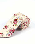 Cream Floral Skinny Tie 2.36" JONAH-Neckties-Cream Floral Skinny Tie for weddings and events, great for prom and anniversary gifts. Mens floral ties near me us ties tie shops cool ties-Mytieshop. Skinny ties for weddings anniversaries. Father of bride. Groomsmen. Cool skinny neckties for men. Neckwear for prom, missions and fancy events. Gift ideas for men. Anniversaries ideas. Wedding aesthetics. Flower ties. Dry flower ties.