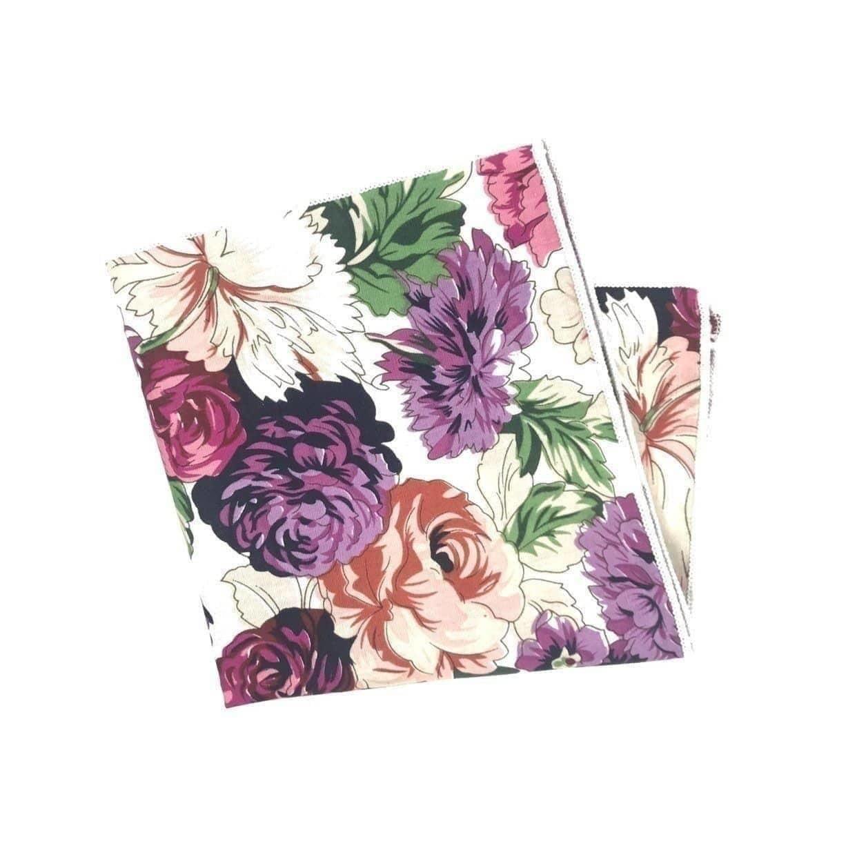 Floral Pocket Square CLEO - MYTIESHOP Mytieshop Floral Pocket square colorful Base is White, with Purple, Red, greens, oranges, terracotta Material CottonItem Length: 23 cm ( 9 inches)Item Width : 22 cm (8.6 inches) A dashing addition to your wedding wardrobe. This CLEO White floral pocket square is perfect for any dapper groom or groomsmen. A versatile piece, it can be dressed up or down to perfectly match your look. With its timeless style, this pocket square is a must-have for your big day. M