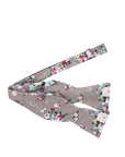 Gray Floral Bow Tie Self Tie Taupe SANDY Mytieshop-Gray Floral Bow Tie Self Tie 100% Cotton Flannel Handmade Adjustable to fit most neck sizes 13 3/4" - 18" Color: Mauve Sandy Bow tie for men. Mauve bow tie for men. White green blue and burgundy flowers. Spring has sprung with this dashing SANDY Mauve Self Tie Bow Tie. A light pink, green and blue tie for a modern gentleman. This tie is perfect for any season, with a versatile color palette that pops. Whether you wear it to your next wedding or