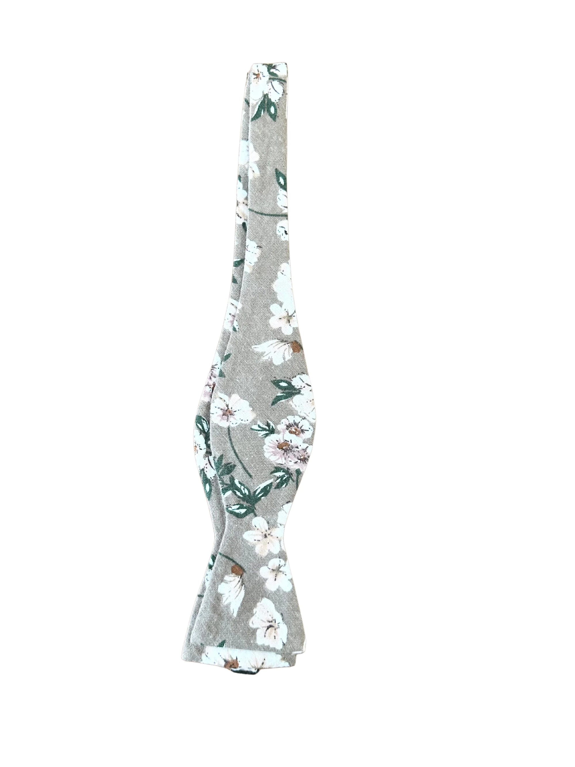 Dean Flower self tie bow tie gray taupe green flowers Mytieshop