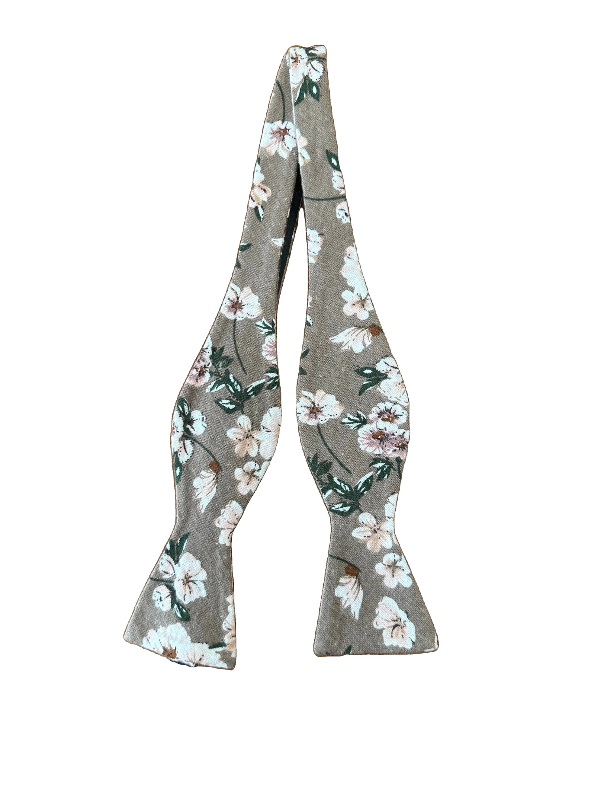 Dean Flower self tie bow tie gray taupe green flowers Mytieshop