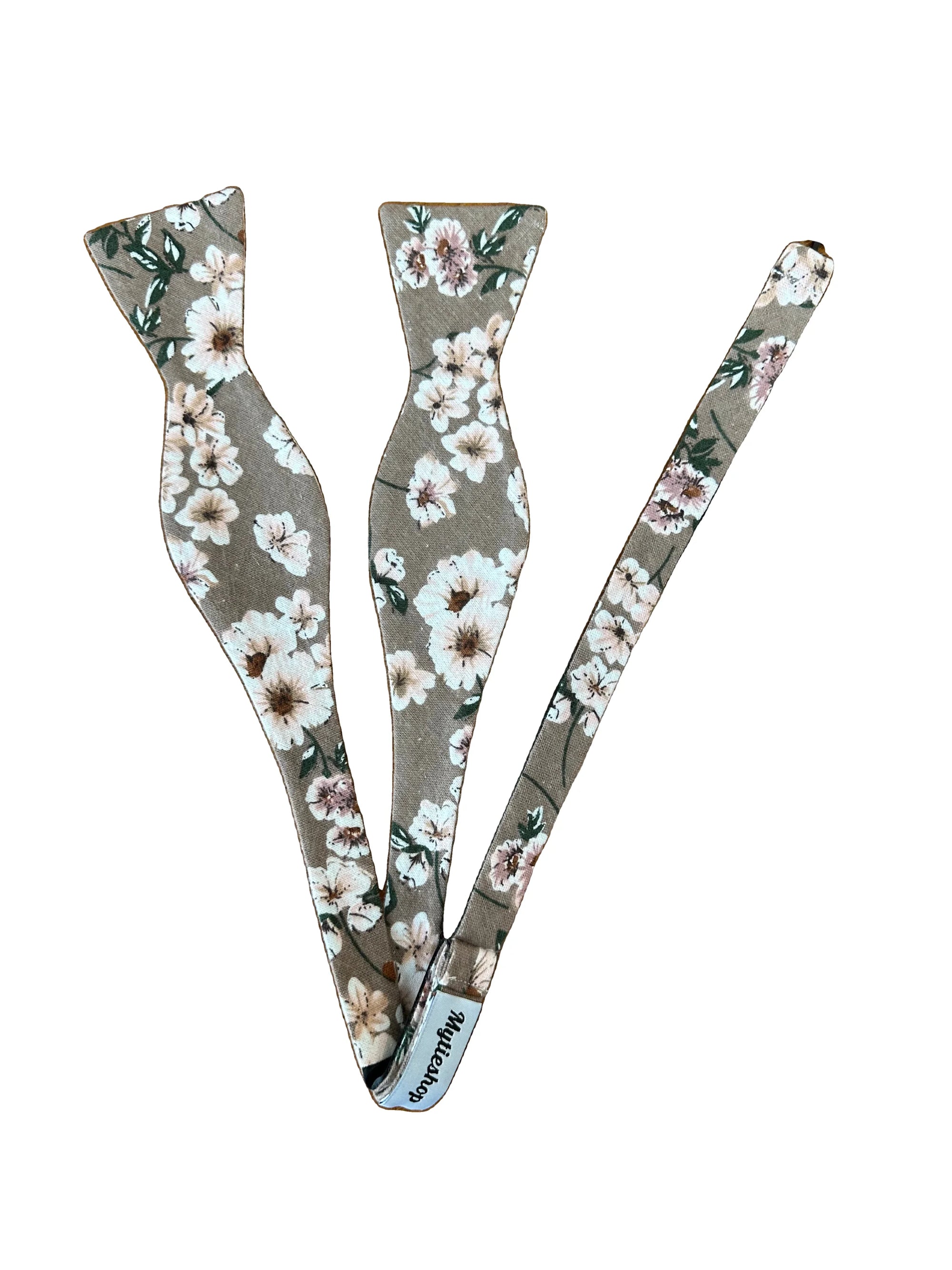 Dean Flower self tie bow tie gray taupe green flowers Mytieshop