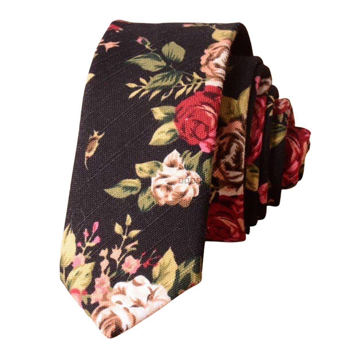 JAKE Floral Skinny Tie 2&quot; (Linen) Black Floral Tie Mytieshop-Neckties-Black Floral tie for weddings and groomsmen groom. Black and pink floral print necktie skinny ties for men Linen tie. Flower ties ties burgundy floral print-Mytieshop. Skinny ties for weddings anniversaries. Father of bride. Groomsmen. Cool skinny neckties for men. Neckwear for prom, missions and fancy events. Gift ideas for men. Anniversaries ideas. Wedding aesthetics. Flower ties. Dry flower ties.