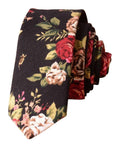 JAKE Floral Skinny Tie 2" (Linen) Black Floral Tie Mytieshop-Neckties-Black Floral tie for weddings and groomsmen groom. Black and pink floral print necktie skinny ties for men Linen tie. Flower ties ties burgundy floral print-Mytieshop. Skinny ties for weddings anniversaries. Father of bride. Groomsmen. Cool skinny neckties for men. Neckwear for prom, missions and fancy events. Gift ideas for men. Anniversaries ideas. Wedding aesthetics. Flower ties. Dry flower ties.