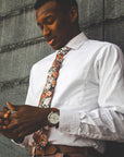 Orange Floral Tie Skinny 2.36" PEACH - MYTIESHOP-Neckties-Peach tie orange tie green orange floral tie green fall wedding skinny ties for men groomsmen groom prom missions. Orange Floral tie for wedding and men-Mytieshop. Skinny ties for weddings anniversaries. Father of bride. Groomsmen. Cool skinny neckties for men. Neckwear for prom, missions and fancy events. Gift ideas for men. Anniversaries ideas. Wedding aesthetics. Flower ties. Dry flower ties.