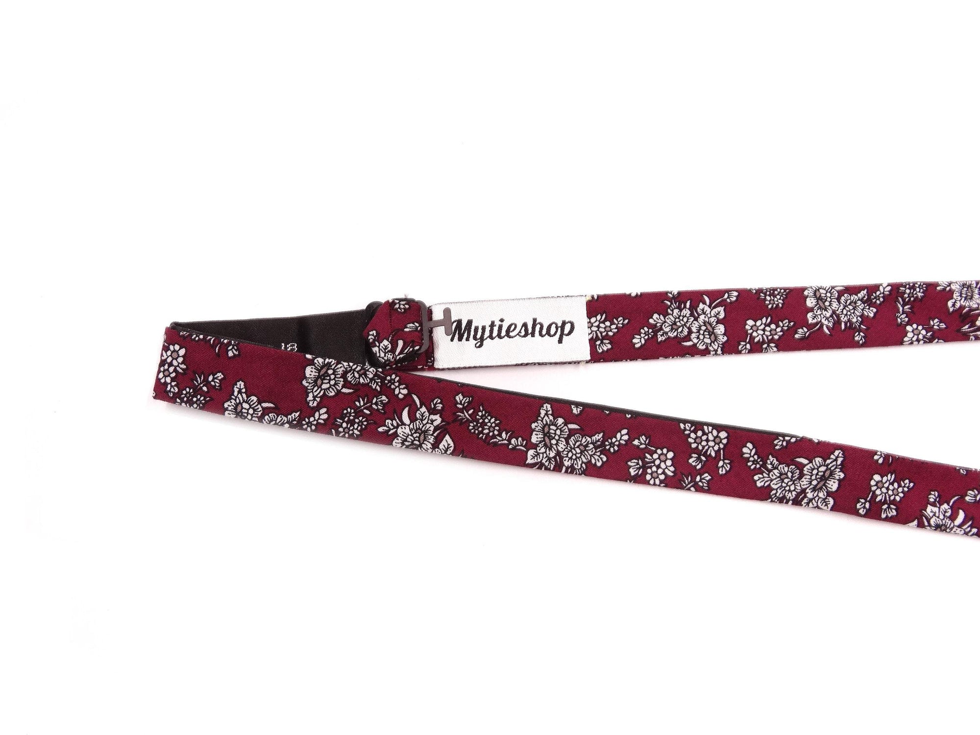 Maroon Floral Bow Tie Self Tie MYTIESHOP PRESTON-Maroon Floral Bow Tie Self Tie 100% Cotton Flannel Handmade Adjustable to fit most neck sizes 13 3/4" - 18" Color: Burgundy Great for Prom Dinners Interviews Photo shoots Photo sessions Dates Groom to stand out between his Groomsmen pair them up with neckties while he wears the bow tie. Floral self tie bow tie for weddings and events. Great anniversary present and gift. Also great gift for the groom and his groomsmen to wear at the wedding, and do