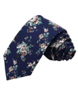 NAVY Floral Tie 2.36" LAKE - MYTIESHOP-Neckties-Navy Floral Skinny Tie Men’s Floral Necktie for weddings events, great for prom anniversary gifts. Groom groomsmen father of bride blue floral tie-Mytieshop. Skinny ties for weddings anniversaries. Father of bride. Groomsmen. Cool skinny neckties for men. Neckwear for prom, missions and fancy events. Gift ideas for men. Anniversaries ideas. Wedding aesthetics. Flower ties. Dry flower ties.
