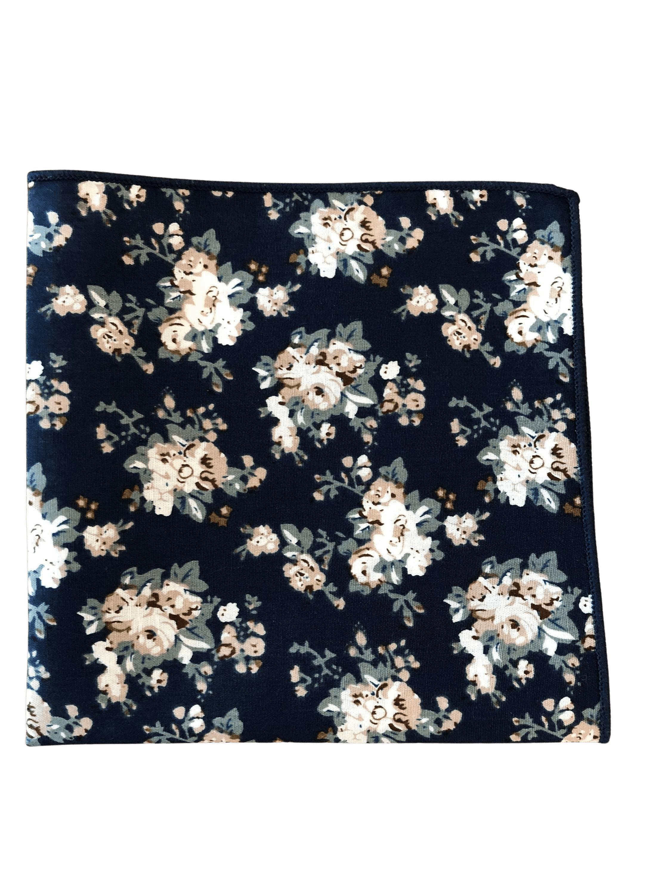 Navy Floral Pocket Square FINLEY - MYTIESHOP | Blue Floral print pocket square Mytieshop Navy Floral Pocket Square Material CottonItem Length: 23 cm ( 9 inches)Item Width : 22 cm (8.6 inches) Base Color: Navy Great for: Groom Groomsmen Wedding Shoots Formal Prom Fancy Parties Gifts and presents
