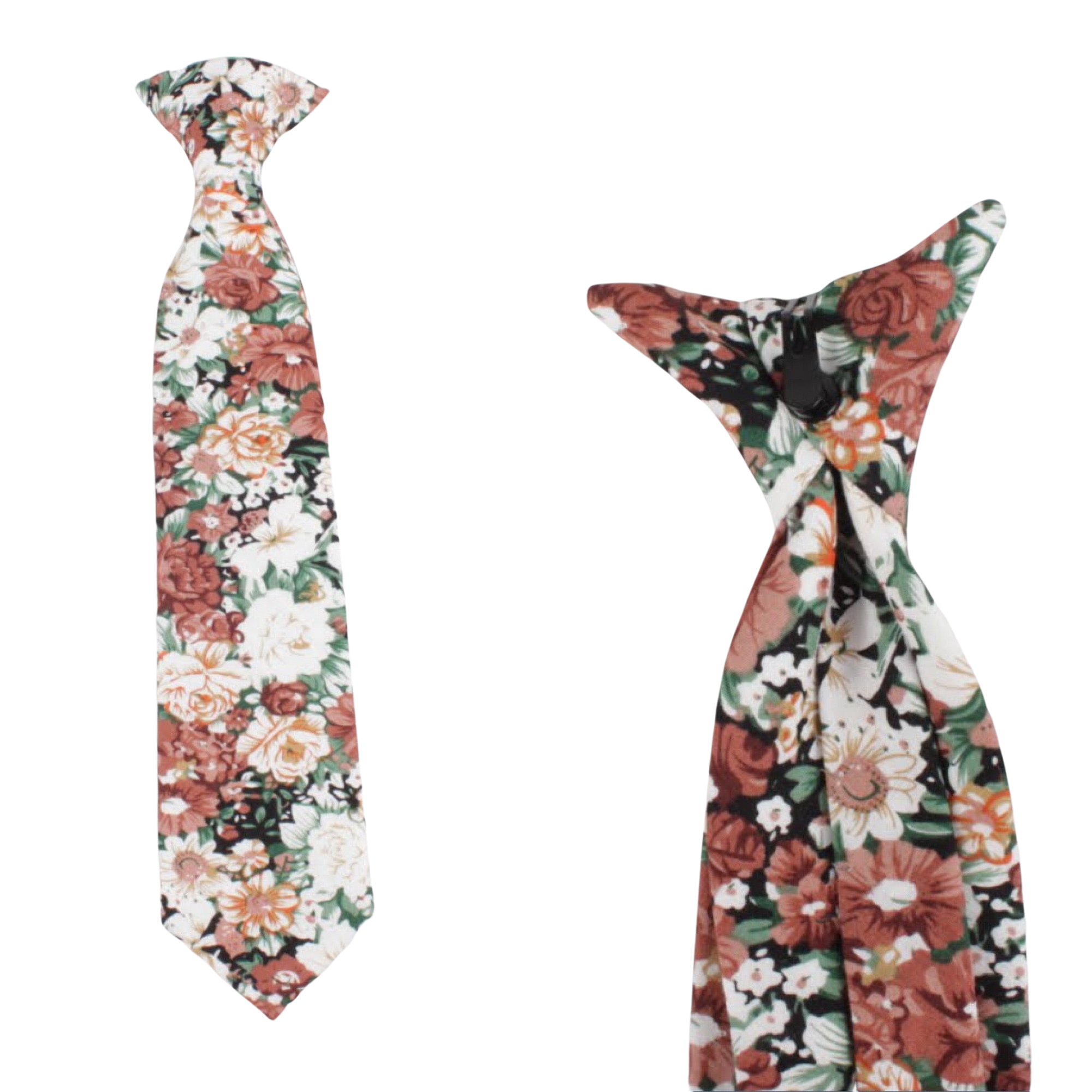 Orange Boys Floral Clip On Tie 2.3 PEACH Mytieshop-Material:Cotton Blend Approx Size: Max width: 6.5 cm / 2.4 inches 9-24 months 26 CM2-5 years 31 CM9-11 Years 43 CM Great for ring bearers Best gift for 2 to 12 years old boys, cute and stylish. This beautiful orange tie has a floral design and will make any boy look sharp. It's perfect for a formal event, like a wedding or graduation, or just to dress up a casual outfit. The clip-on design makes it super easy to put on and take off, so your litt