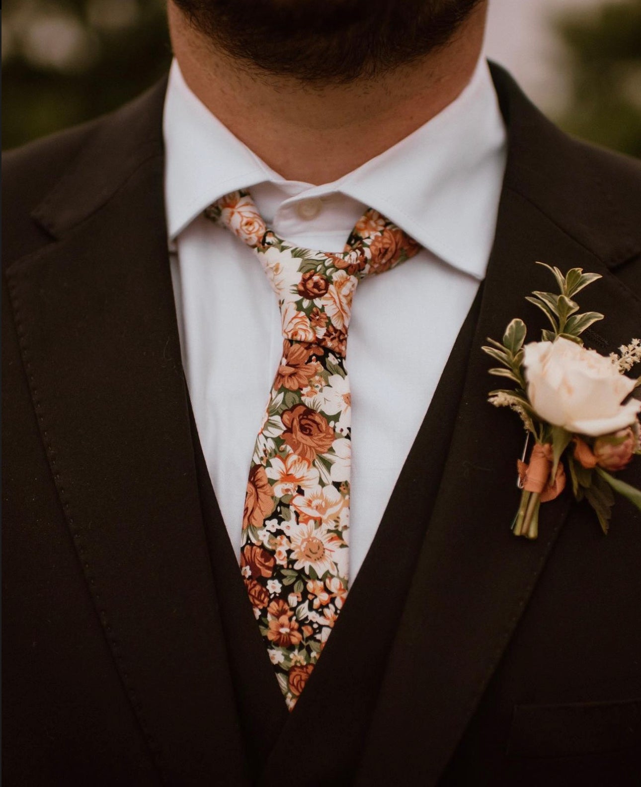 Orange Floral Tie Skinny 2.36" PEACH - MYTIESHOP-Neckties-Peach tie orange tie green orange floral tie green fall wedding skinny ties for men groomsmen groom prom missions. Orange Floral tie for wedding and men-Mytieshop. Skinny ties for weddings anniversaries. Father of bride. Groomsmen. Cool skinny neckties for men. Neckwear for prom, missions and fancy events. Gift ideas for men. Anniversaries ideas. Wedding aesthetics. Flower ties. Dry flower ties.