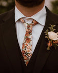 Orange Floral Tie Skinny 2.36" PEACH - MYTIESHOP-Neckties-Peach tie orange tie green orange floral tie green fall wedding skinny ties for men groomsmen groom prom missions. Orange Floral tie for wedding and men-Mytieshop. Skinny ties for weddings anniversaries. Father of bride. Groomsmen. Cool skinny neckties for men. Neckwear for prom, missions and fancy events. Gift ideas for men. Anniversaries ideas. Wedding aesthetics. Flower ties. Dry flower ties.