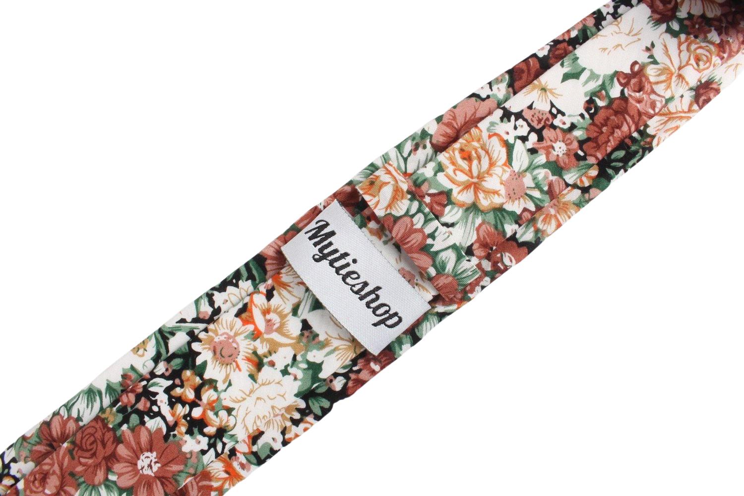 Orange Floral Tie Skinny 2.36" PEACH - MYTIESHOP-Neckties-Peach tie orange tie green orange floral tie green fall wedding skinny ties for men groomsmen groom prom missions. Orange Floral tie for wedding and men-Mytieshop. Skinny ties for weddings anniversaries. Father of bride. Groomsmen. Cool skinny neckties for men. Neckwear for prom, missions and fancy events. Gift ideas for men. Anniversaries ideas. Wedding aesthetics. Flower ties. Dry flower ties.