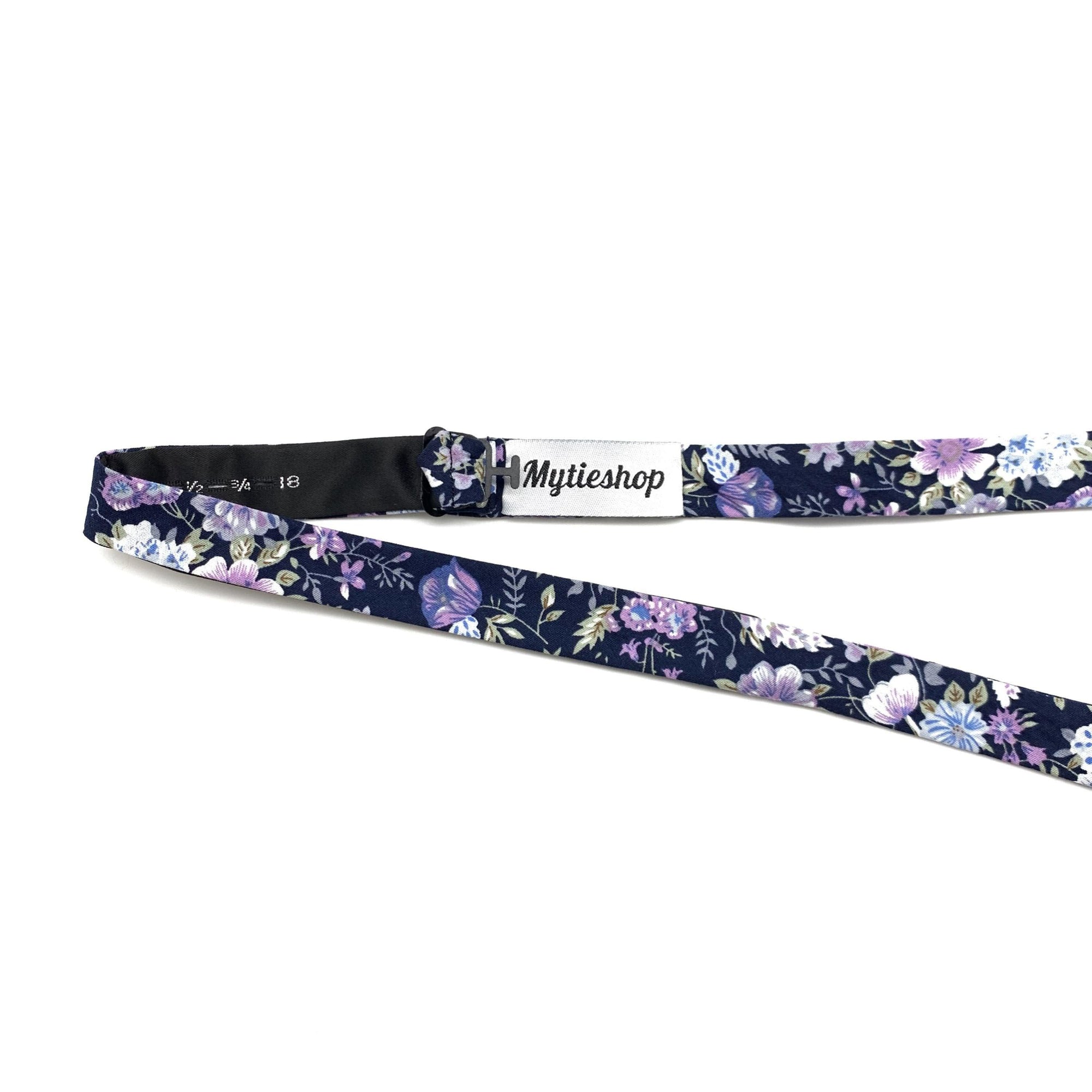 Purple Floral Bow Tie Self Tie Bow Tie Mytieshop - SWEET PEA-Purple floral bow tie Sweet Pea Bow Tie 100% Cotton Flannel Handmade Adjustable to fit most neck sizes 13 3/4" - 18" Color: Blue Great for Prom Dinners Interviews Photo shoots Photo sessions Dates Groom to stand out between his Groomsmen pair them up with neckties while he wears the bow tie. Purple Floral Bow Tie Floral self tie bow tie for weddings and events. Great anniversary present and gift. Also great gift for the groom and his g