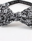 Suede Self Tie Bow Tie Mytieshop - ROSE-100% Cotton Flannel Handmade Adjustable to fit most neck sizes 13 3/4" - 18" Black base with white flowers Great for: Groom Groomsmen Wedding Shoots Formal Prom Fancy Parties Gifts and presents-Mytieshop