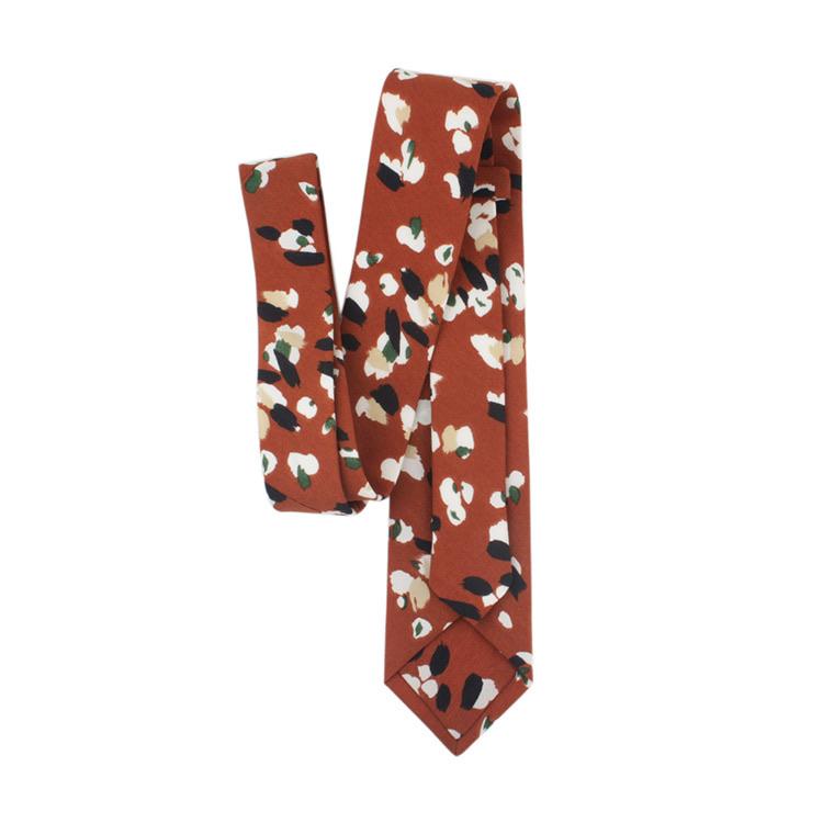 Terracotta Floral Skinny Tie 2.36" Phoebe MYTIESHOP-Neckties-Terracotta Floral Skinny Tie Men’s Floral Necktie for weddings and events, great for prom and anniversary gifts. Mens floral ties dry flowers tie us ties-Mytieshop. Skinny ties for weddings anniversaries. Father of bride. Groomsmen. Cool skinny neckties for men. Neckwear for prom, missions and fancy events. Gift ideas for men. Anniversaries ideas. Wedding aesthetics. Flower ties. Dry flower ties.