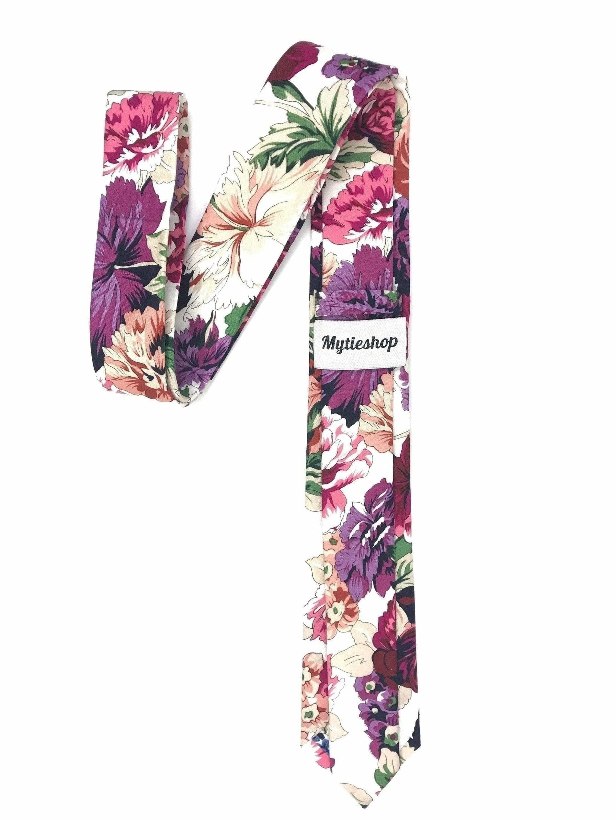 White Floral Skinny tie for men 2.36” CLEO - MYTIESHOP-Neckties-White Floral Tie Men MYTIESHOP for weddings and events, great for prom and anniversary gifts. | Colurful floral print tie, skinny ties for men.-Mytieshop. Skinny ties for weddings anniversaries. Father of bride. Groomsmen. Cool skinny neckties for men. Neckwear for prom, missions and fancy events. Gift ideas for men. Anniversaries ideas. Wedding aesthetics. Flower ties. Dry flower ties.
