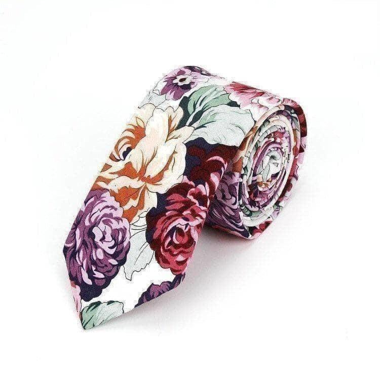 White Floral Skinny tie for men 2.36” CLEO - MYTIESHOP-Neckties-White Floral Tie Men MYTIESHOP for weddings and events, great for prom and anniversary gifts. | Colurful floral print tie, skinny ties for men.-Mytieshop. Skinny ties for weddings anniversaries. Father of bride. Groomsmen. Cool skinny neckties for men. Neckwear for prom, missions and fancy events. Gift ideas for men. Anniversaries ideas. Wedding aesthetics. Flower ties. Dry flower ties.