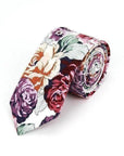 White Floral Skinny tie for men 2.36” CLEO - MYTIESHOP-Neckties-White Floral Tie Men MYTIESHOP for weddings and events, great for prom and anniversary gifts. | Colurful floral print tie, skinny ties for men.-Mytieshop. Skinny ties for weddings anniversaries. Father of bride. Groomsmen. Cool skinny neckties for men. Neckwear for prom, missions and fancy events. Gift ideas for men. Anniversaries ideas. Wedding aesthetics. Flower ties. Dry flower ties.