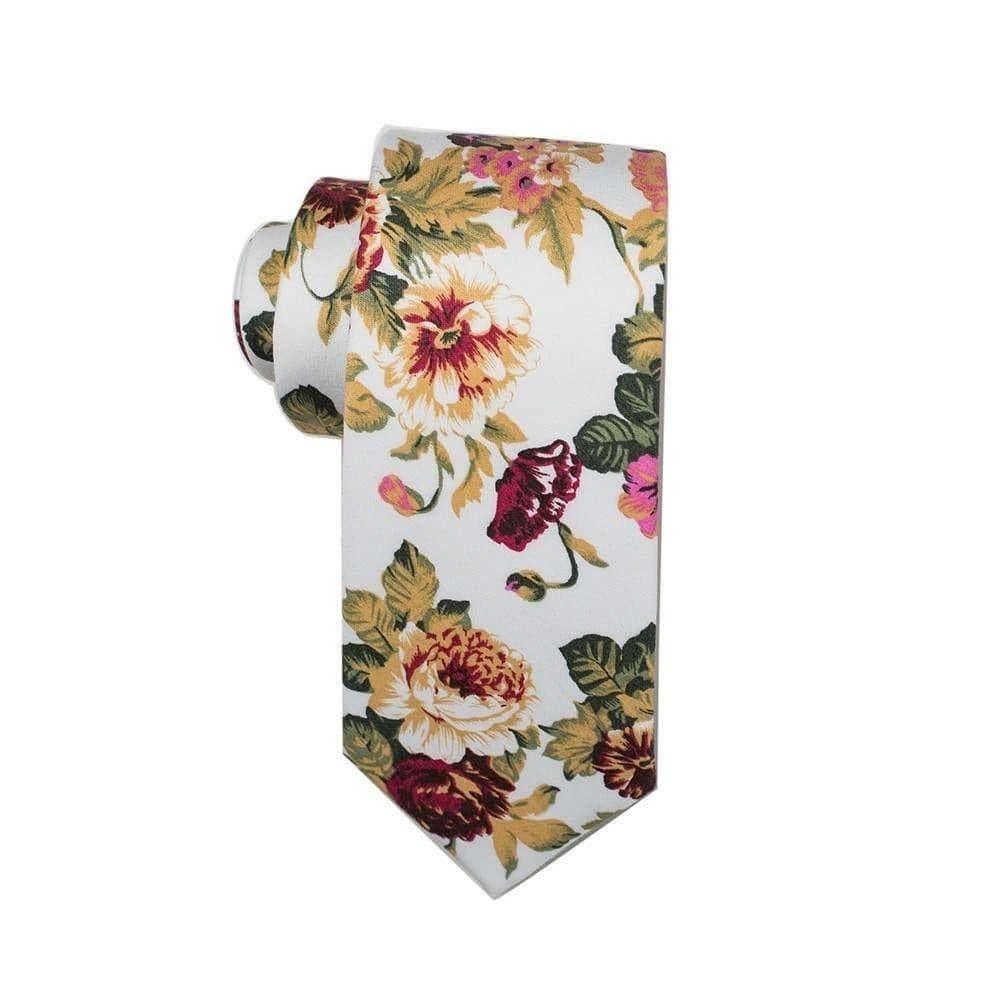 White Floral Tie 2.36&quot; IADA - MYTIESHOP-Neckties-Mens floral ties near me us ties tie shops cool ties skinny tie Cotton slim mytieshop flower ideas gifts for him white off white off-white cream White-Mytieshop. Skinny ties for weddings anniversaries. Father of bride. Groomsmen. Cool skinny neckties for men. Neckwear for prom, missions and fancy events. Gift ideas for men. Anniversaries ideas. Wedding aesthetics. Flower ties. Dry flower ties.