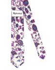 White floral print tie 2.36" WINSTON - MYTIESHOP-Neckties-White floral print tie with purple flowers print for wedding groom groomsmen. Neckties for men, prom formals missions floral ties. dope ties designs.-Mytieshop. Skinny ties for weddings anniversaries. Father of bride. Groomsmen. Cool skinny neckties for men. Neckwear for prom, missions and fancy events. Gift ideas for men. Anniversaries ideas. Wedding aesthetics. Flower ties. Dry flower ties.