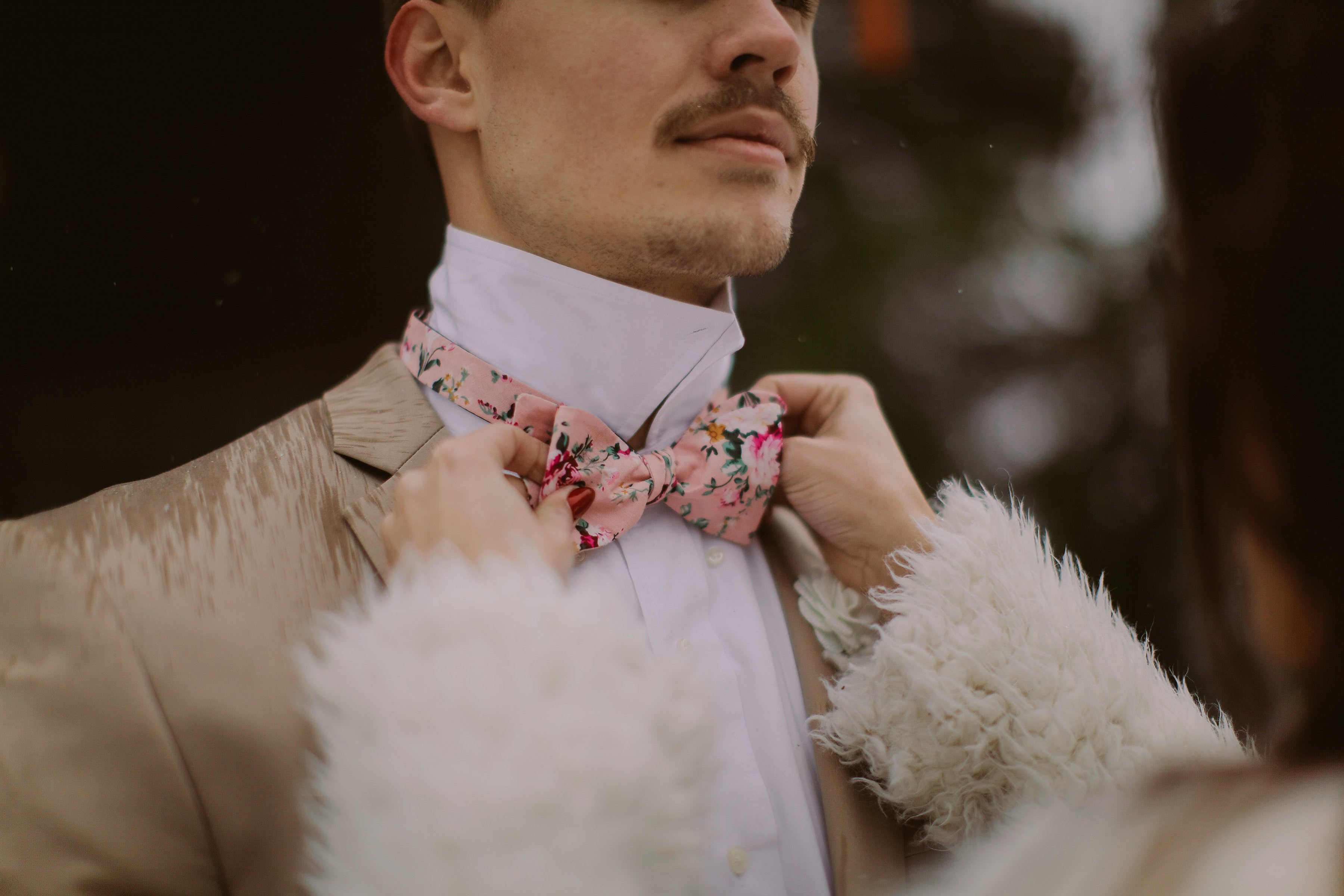 millie pink floral bow tie self tie mytieshop weddings groom groomsmen ring bearer prom missions