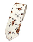 Beige Floral Tie Skinny 2.36” (ERIC) - MYTIESHOP-Neckties-Beige floral tie skinny with brown flowers. Brown floral print neckties for wedding and groom. Anniversary gift ideas for spring weddings. ties in beige-Mytieshop. Skinny ties for weddings anniversaries. Father of bride. Groomsmen. Cool skinny neckties for men. Neckwear for prom, missions and fancy events. Gift ideas for men. Anniversaries ideas. Wedding aesthetics. Flower ties. Dry flower ties.