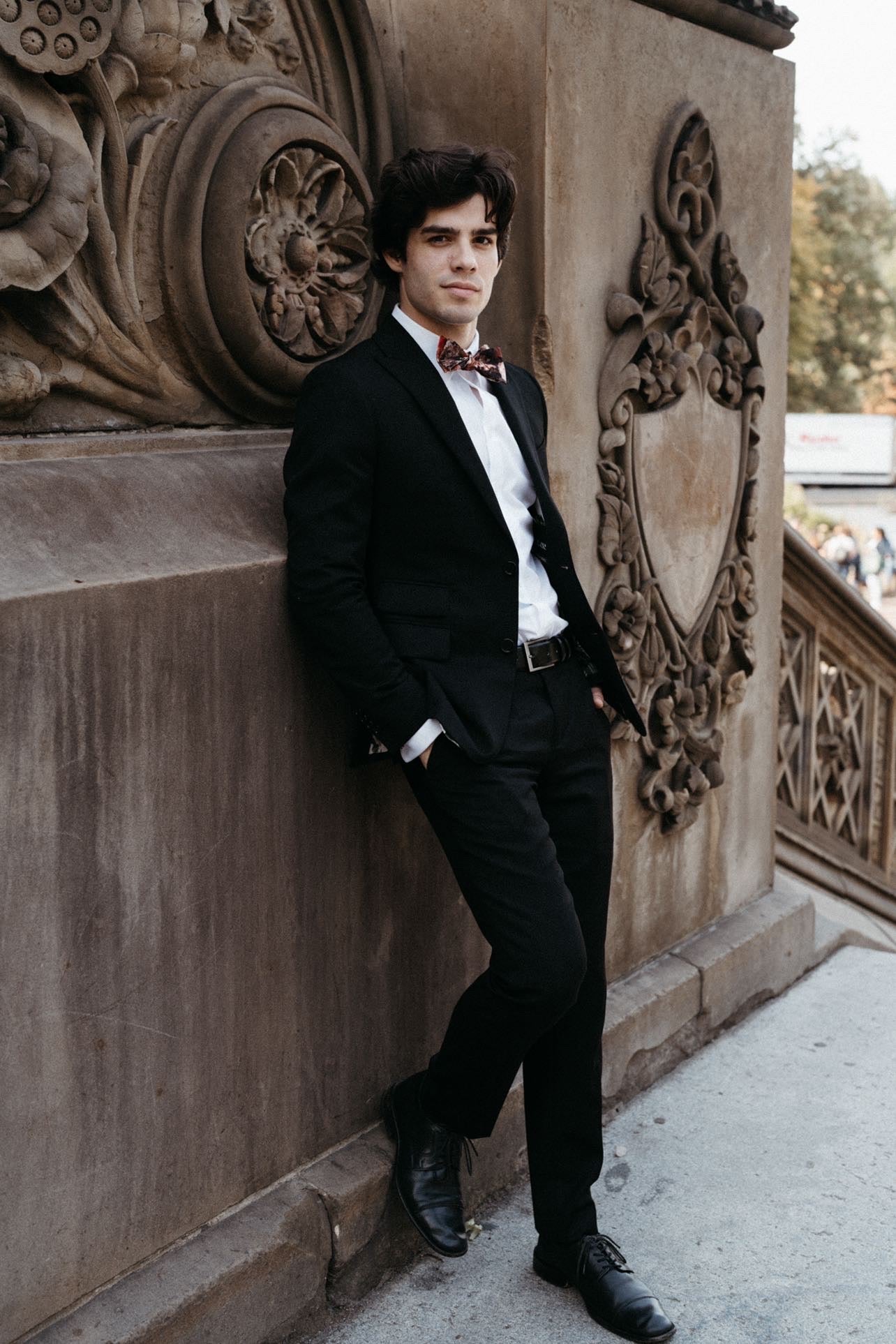black dress shirt black bow tie Marseille 3 Piece Tuxedo  Black Velvet