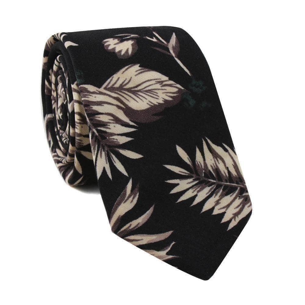 Black Floral Skinny Tie 2.36" BAHIA - MYTIESHOP-Neckties-Black Floral Skinny Tie Floral Necktie for weddings and events us tie shops cool skinny flower ideas for him tie palm tree tie leaf tie flower palm tie-Mytieshop. Skinny ties for weddings anniversaries. Father of bride. Groomsmen. Cool skinny neckties for men. Neckwear for prom, missions and fancy events. Gift ideas for men. Anniversaries ideas. Wedding aesthetics. Flower ties. Dry flower ties.