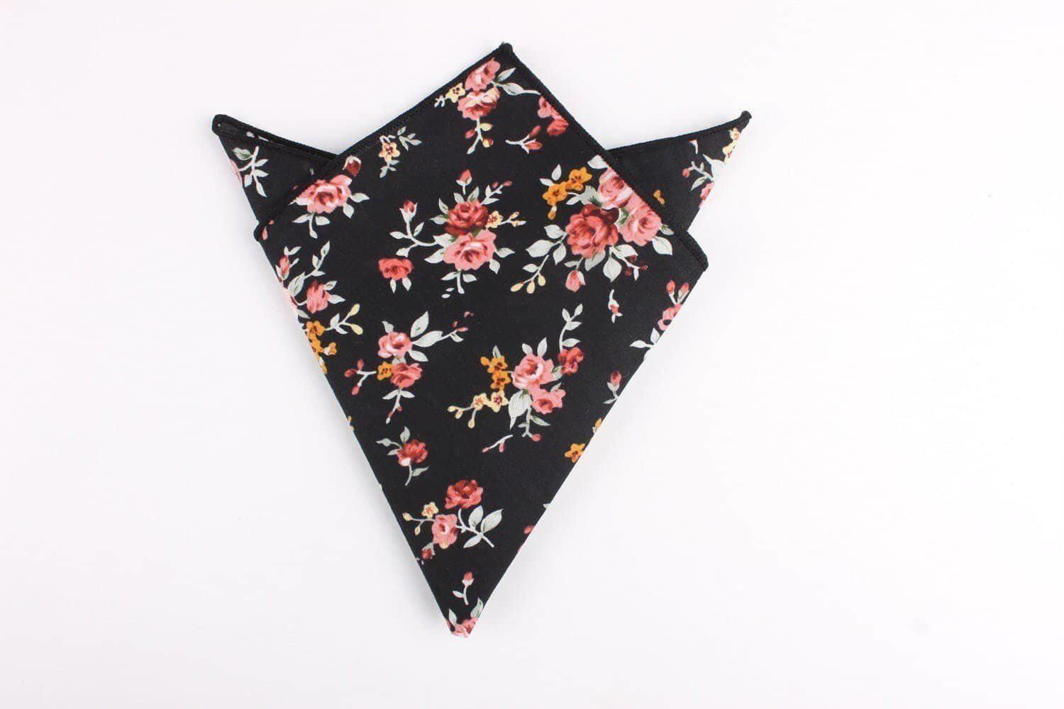 Black and Pink Floral Pocket Square JOE Mytieshop Black and Pink Floral Pocket Square Material CottonItem Length: 23 cm ( 9 inches)Item Width : 22 cm (8.6 inches) Elevate your outfit with this dapper floral pocket square. This pocket square is perfect for dressing up any outfit. With a playful floral print in stylish black, red, pink and orange, this is a must-have for any modern man. With its versatile design, this pocket square is a great addition to any outfit. So whether you&#39;re dressing up f