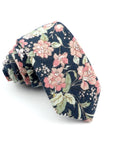 Blue Floral Skinny Tie 2.36” ASPEN - MYTIESHOP-Neckties-Blue Floral Skinny Tie with green and pink flowers. Floral print neckties for weddings and groomsmen attire. Wedding ties, skinny ties. Blue skinny tie.-Mytieshop. Skinny ties for weddings anniversaries. Father of bride. Groomsmen. Cool skinny neckties for men. Neckwear for prom, missions and fancy events. Gift ideas for men. Anniversaries ideas. Wedding aesthetics. Flower ties. Dry flower ties.
