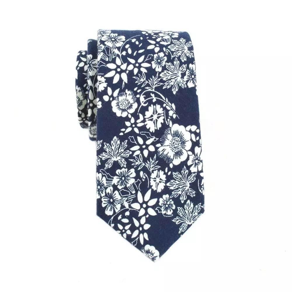 Blue Floral Skinny Tie with cream flowers BENNY-Neckties-Blue Floral Skinny Tie Blue Floral Tie Necktie for weddings and events great for prom and near me us. High-quality, Luxurious floral ties, wedding ties-Mytieshop. Skinny ties for weddings anniversaries. Father of bride. Groomsmen. Cool skinny neckties for men. Neckwear for prom, missions and fancy events. Gift ideas for men. Anniversaries ideas. Wedding aesthetics. Flower ties. Dry flower ties.