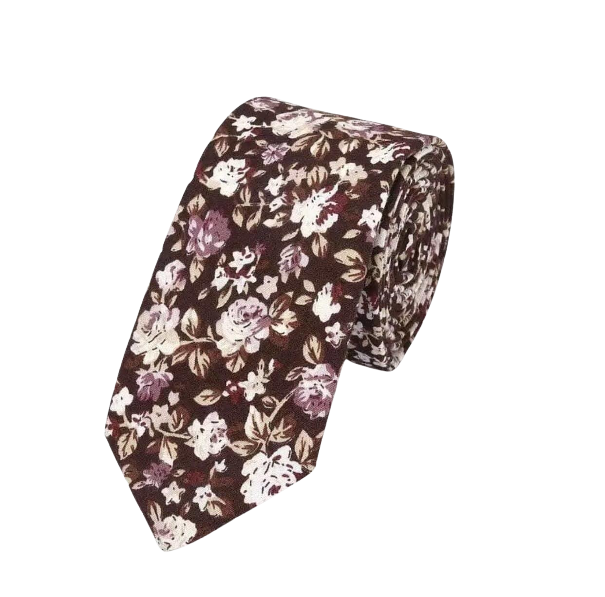 Brown Floral Tie 2.36&quot; ALFRED - MYTIESHOP-Neckties-Brown Floral Skinny Tie ties print for weddings and events. Great for groom and groomsmen. Styled shoots elopements weddings Flower Skinny ties-Mytieshop. Skinny ties for weddings anniversaries. Father of bride. Groomsmen. Cool skinny neckties for men. Neckwear for prom, missions and fancy events. Gift ideas for men. Anniversaries ideas. Wedding aesthetics. Flower ties. Dry flower ties.