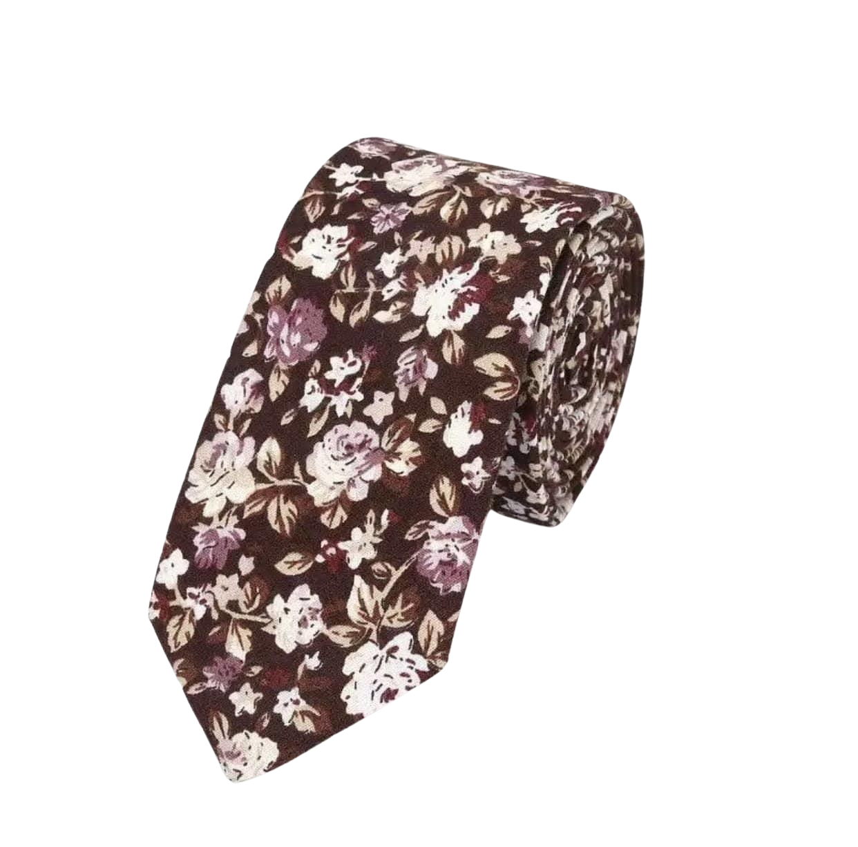 Brown Floral Tie 2.36" ALFRED - MYTIESHOP-Neckties-Brown Floral Skinny Tie ties print for weddings and events. Great for groom and groomsmen. Styled shoots elopements weddings Flower Skinny ties-Mytieshop. Skinny ties for weddings anniversaries. Father of bride. Groomsmen. Cool skinny neckties for men. Neckwear for prom, missions and fancy events. Gift ideas for men. Anniversaries ideas. Wedding aesthetics. Flower ties. Dry flower ties.