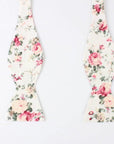 Cream Floral Bow Tie Self Tie EMMETT by Mytieshop-Cream Floral Bow Tie Self Tie 100% Cotton Flannel Handmade Adjustable to fit most neck sizes 13 3/4" - 18" Color: Cream white Great for Prom Dinners Interviews Photo shoots Photo sessions Dates Groom to stand out between his Groomsmen pair them up with neckties while he wears the bow tie. Floral self tie bow tie for weddings and events. Great anniversary present and gift. Also great gift for the groom and his groomsmen to wear at the wedding, and