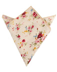 Cream Floral Pocket Square JONAH Mytieshop Cream Floral Pocket SquareMaterial CottonItem Length: 23 cm ( 9 inches)Item Width : 22 cm (8.6 inches) A dashing way to top off your tuxedo. This floral pocket square is the perfect finishing touch to your wedding day ensemble. With its soft cream color and intricate floral print, it's sure to make a statement. Add a touch of personality to your look with this dashing pocket square. It's sure to make you feel like the best dressed man in the room.