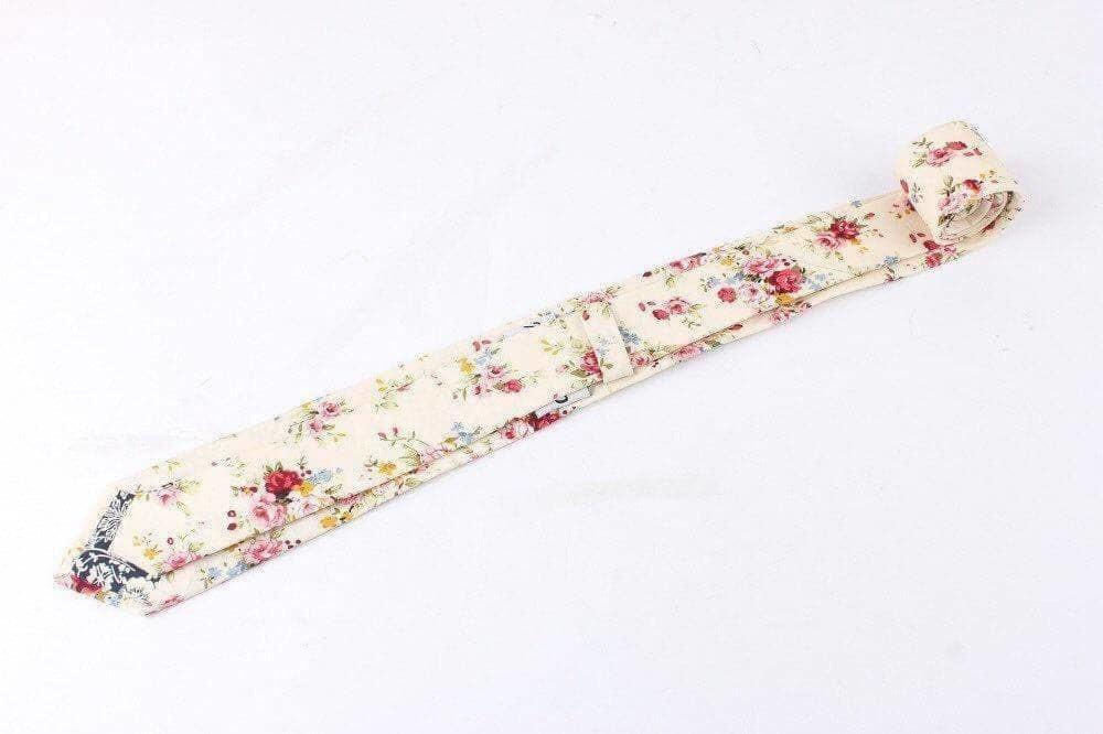 Cream Floral Skinny Tie 2.36" JONAH-Neckties-Cream Floral Skinny Tie for weddings and events, great for prom and anniversary gifts. Mens floral ties near me us ties tie shops cool ties-Mytieshop. Skinny ties for weddings anniversaries. Father of bride. Groomsmen. Cool skinny neckties for men. Neckwear for prom, missions and fancy events. Gift ideas for men. Anniversaries ideas. Wedding aesthetics. Flower ties. Dry flower ties.