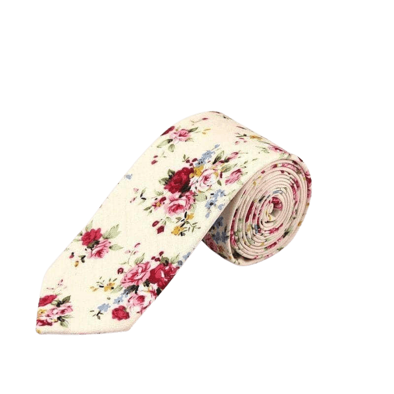 Cream Floral Skinny Tie 2.36" JONAH-Neckties-Cream Floral Skinny Tie for weddings and events, great for prom and anniversary gifts. Mens floral ties near me us ties tie shops cool ties-Mytieshop. Skinny ties for weddings anniversaries. Father of bride. Groomsmen. Cool skinny neckties for men. Neckwear for prom, missions and fancy events. Gift ideas for men. Anniversaries ideas. Wedding aesthetics. Flower ties. Dry flower ties.