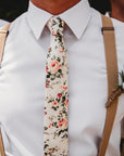 Cream Floral Tie Skinny EMMETT - MYTIESHOP-Neckties-Cream Floral Tie Skinny EMMETT Off White Skinny Tie Men’s Floral Necktie for weddings and events, great for prom. Mens floral ties me cream flower tie men.-Mytieshop. Skinny ties for weddings anniversaries. Father of bride. Groomsmen. Cool skinny neckties for men. Neckwear for prom, missions and fancy events. Gift ideas for men. Anniversaries ideas. Wedding aesthetics. Flower ties. Dry flower ties.